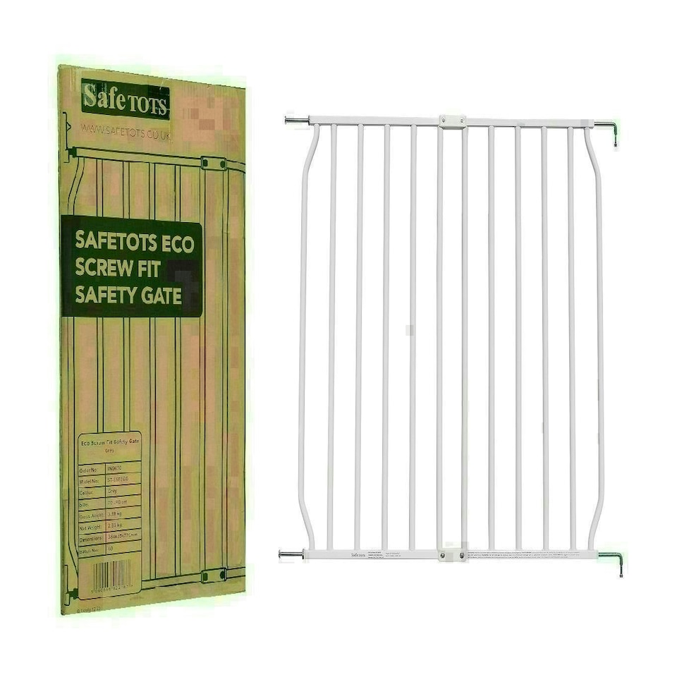 image 1 of Safetots Extra Tall Eco Screw Fit Baby Gate, White, 70cm - 80cm, Extra Tall Gate 100cm in Height, Stair Gate for Baby