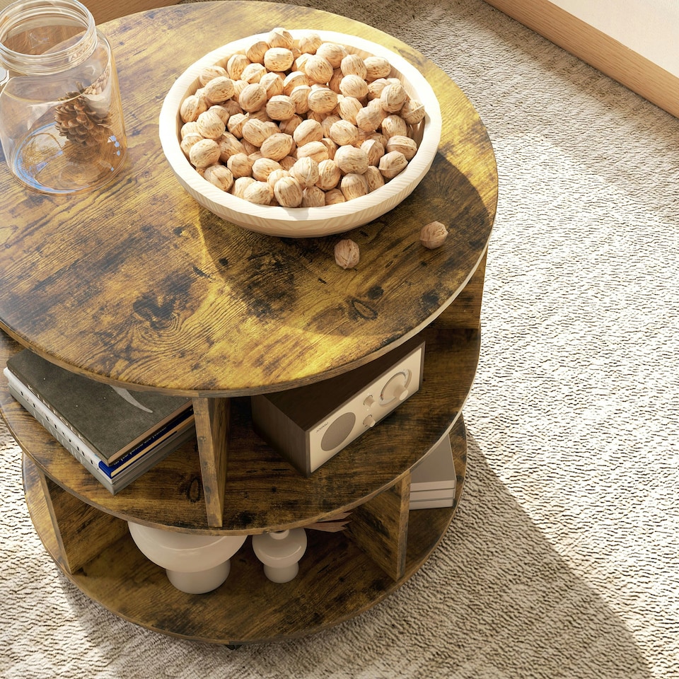 image 1 of 2 Tier Round Coffee Tea Table End Side Desk Sector Divider Shelves Storage | Multi | 60 x 60 x 55.5