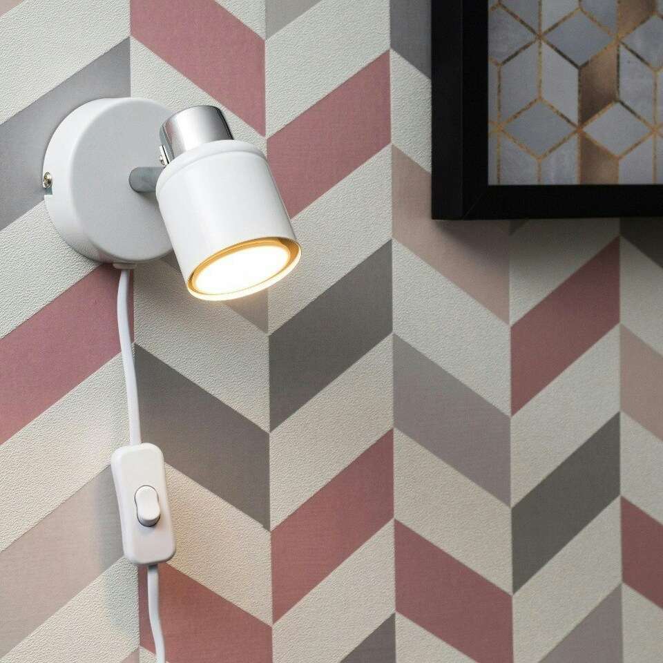 image 1 of ValueLights Benton Pair of White Indoor Wall Spotlights & Bulb White