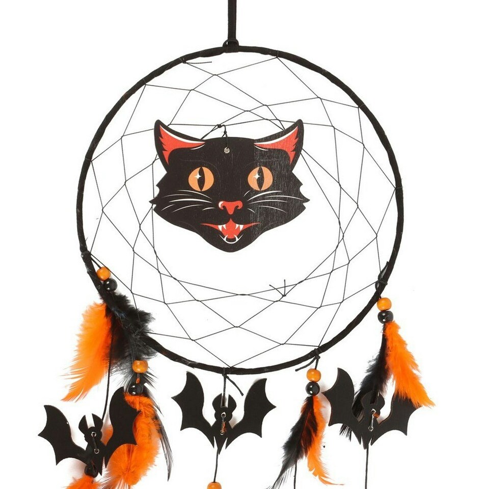 image 1 of Something Different Black Cat Halloween Dreamcatcher - Black/Orange - One Size