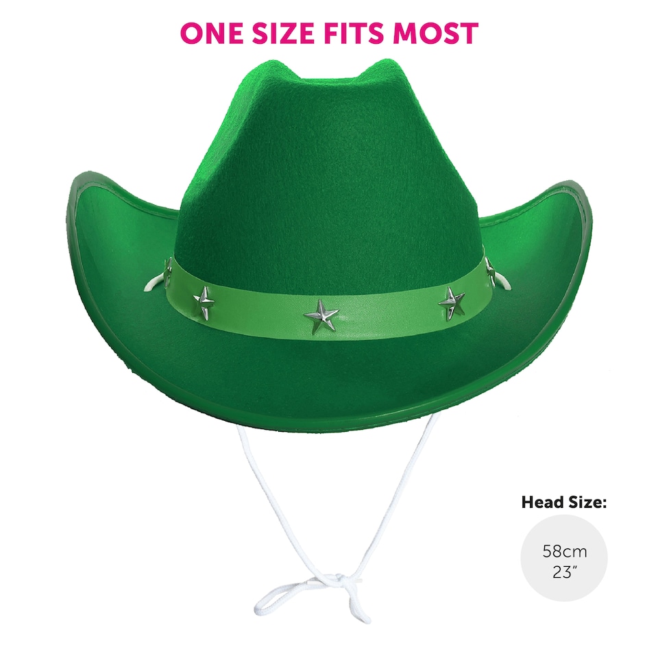 image 1 of Adults Green Star Cowboy Hats – Pack of 6 Fancy Dress Accessories Green | One Size