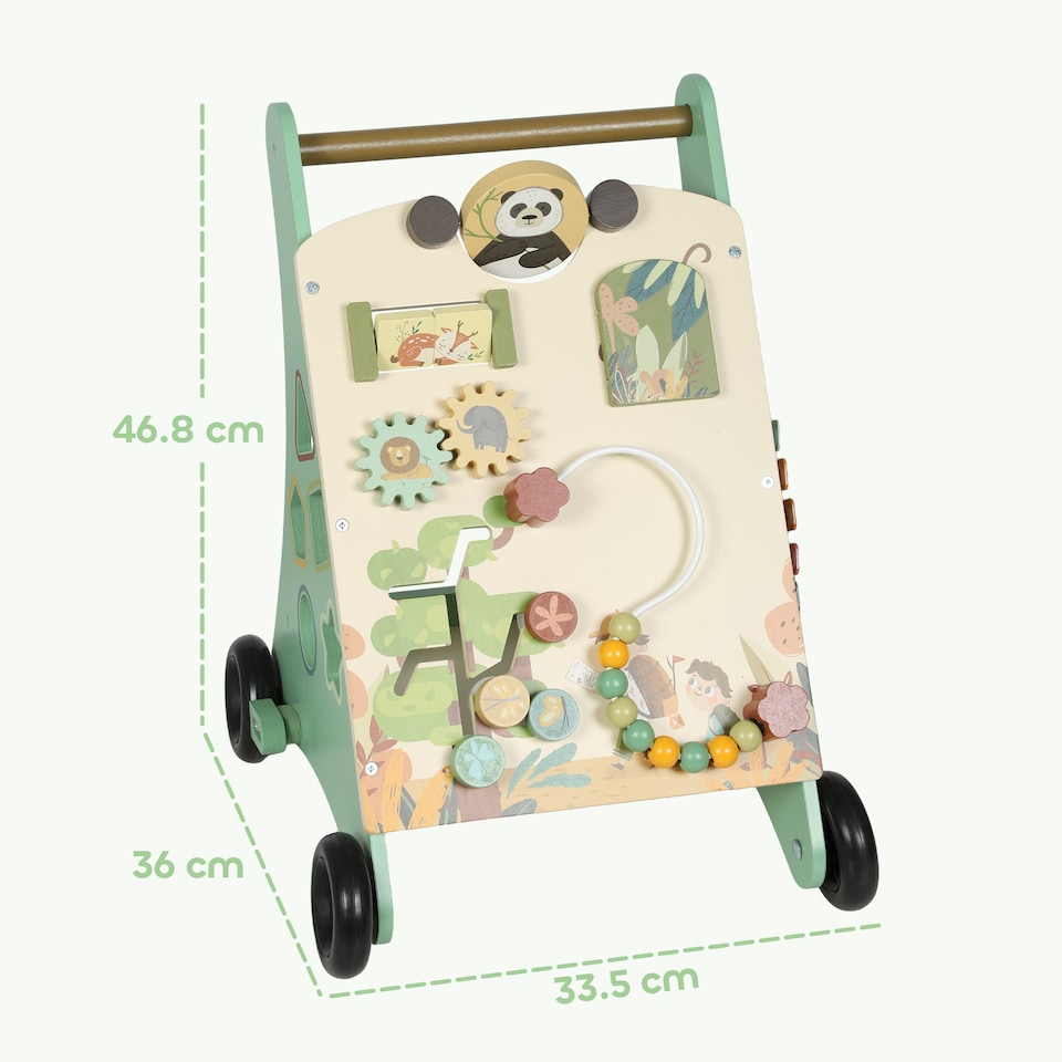 image 1 of AIYAPLAY Wooden Baby Walker, Push Along Walker Toys with Speed Control, Montessori-Inspired Learning Activity Centre with Xylophone, gears and Bead Maze for 18+ Months Boys Girls, Green