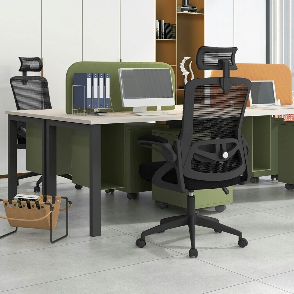 image 1 of COSTWAY Ergonomic Office Chair Adjustable Swivel Lumbar Support Black