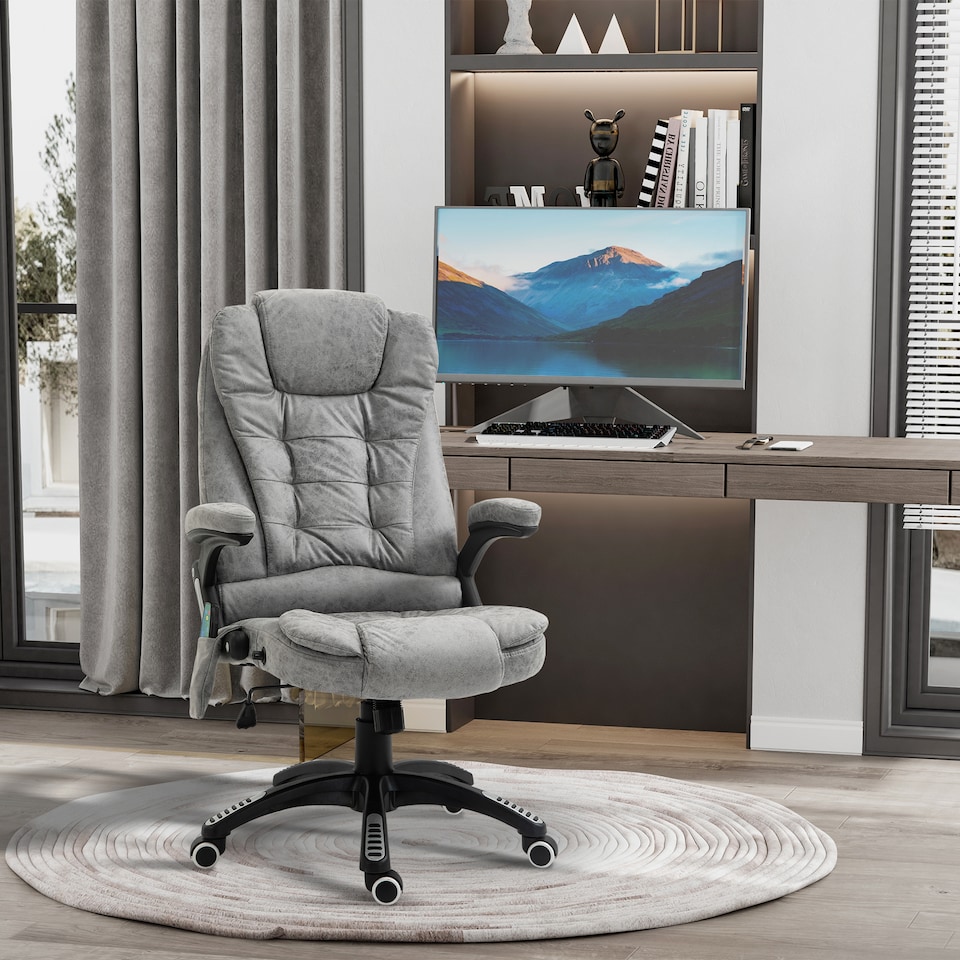 image 1 of Vinsetto Office Chair, Ergonomic Desk Chair with 6-Point Massage and Back Heated, Microfiber Cloth Computer Gaming Chair with Arms, Lumbar Support, Gray