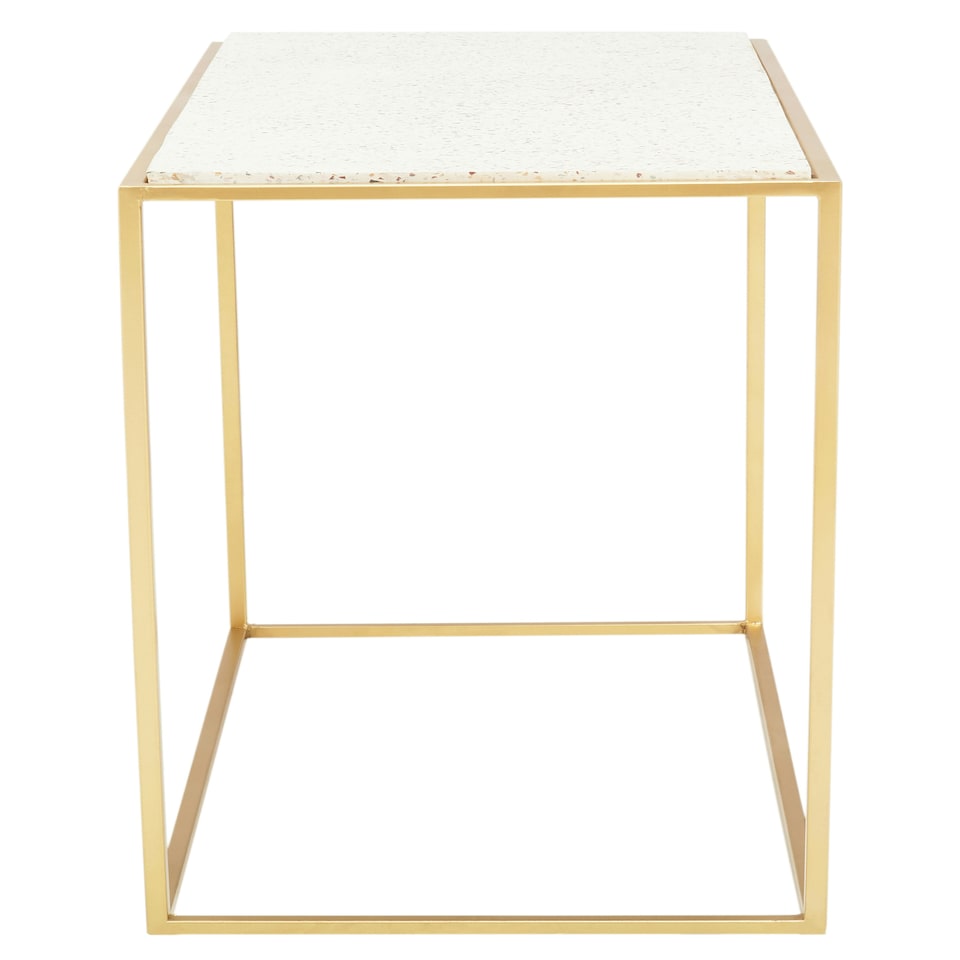 image 1 of Interiors by Premier Gold Finish Console Table, Sleek Gold Iron Frame with White Rectangular Marble Top, Open‑Frame Console Gold