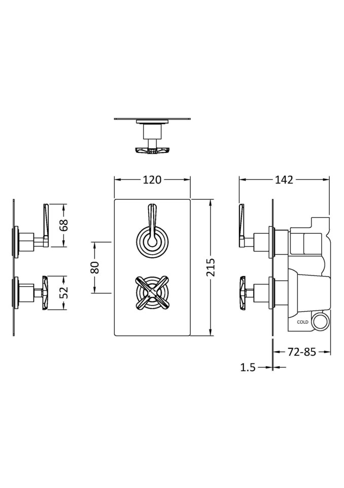 image 1 of Balterley Connect Twin Concealed Crosshead Thermostatic Shower Valve (1 Outlets) - Balterley | Copper | Brushed Brass | 1