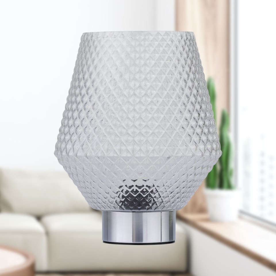 image 1 of Porter - Battery Operated Chrome Lamp with Clear Textured Glass | Chrome | Clear | Medium | 1