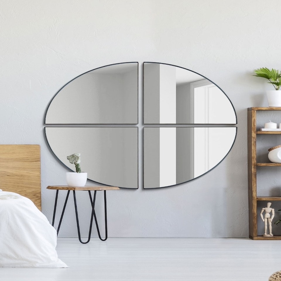 image 1 of The Quadrants - New Black XL Circular Metal Wall Mirror Made up of 4 Parts 70" X 70" (180 x 180CM) Black