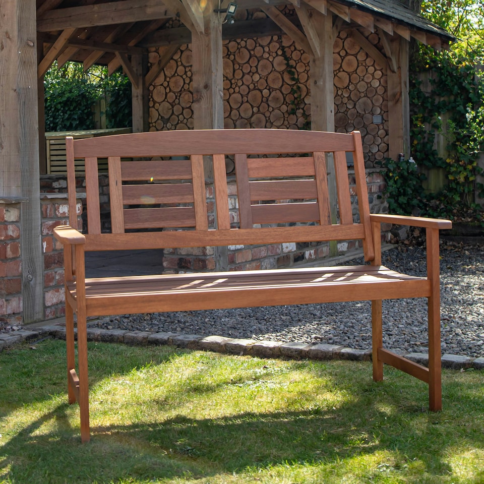 image 1 of Hawkshead 2 Seater Outdoor Wooden Garden Patio Bench Brown