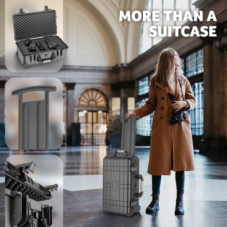 image 1 of Camera Case - hard shell, foam inserts, waterproof, telescopic handle | Black | M | 1