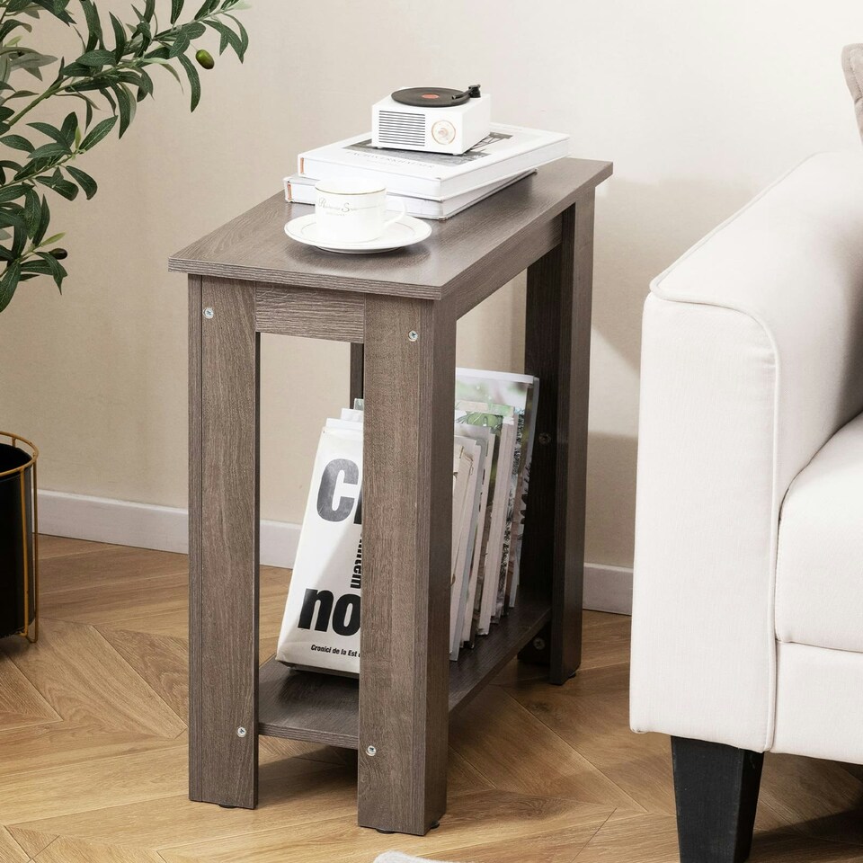 image 1 of COSTWAY 2-Tier End Table Modern Side Table w/Storage Shelf Grey