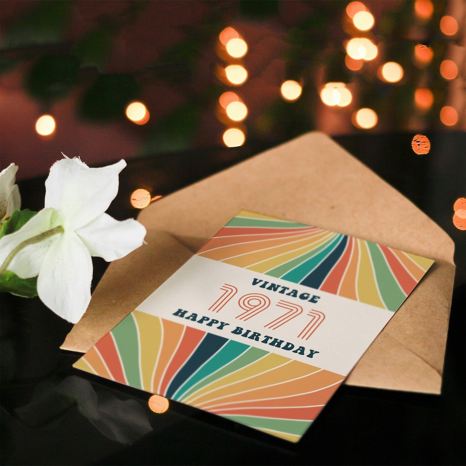 image 1 of Vintage Retro Him Her Rainbow Born 1971 Aged 54 Years Old 54th Birthday Card