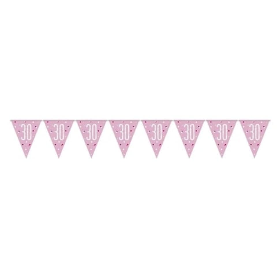 Pink Glitz Age 30 Holographic Foil Pennant Bunting 274cm