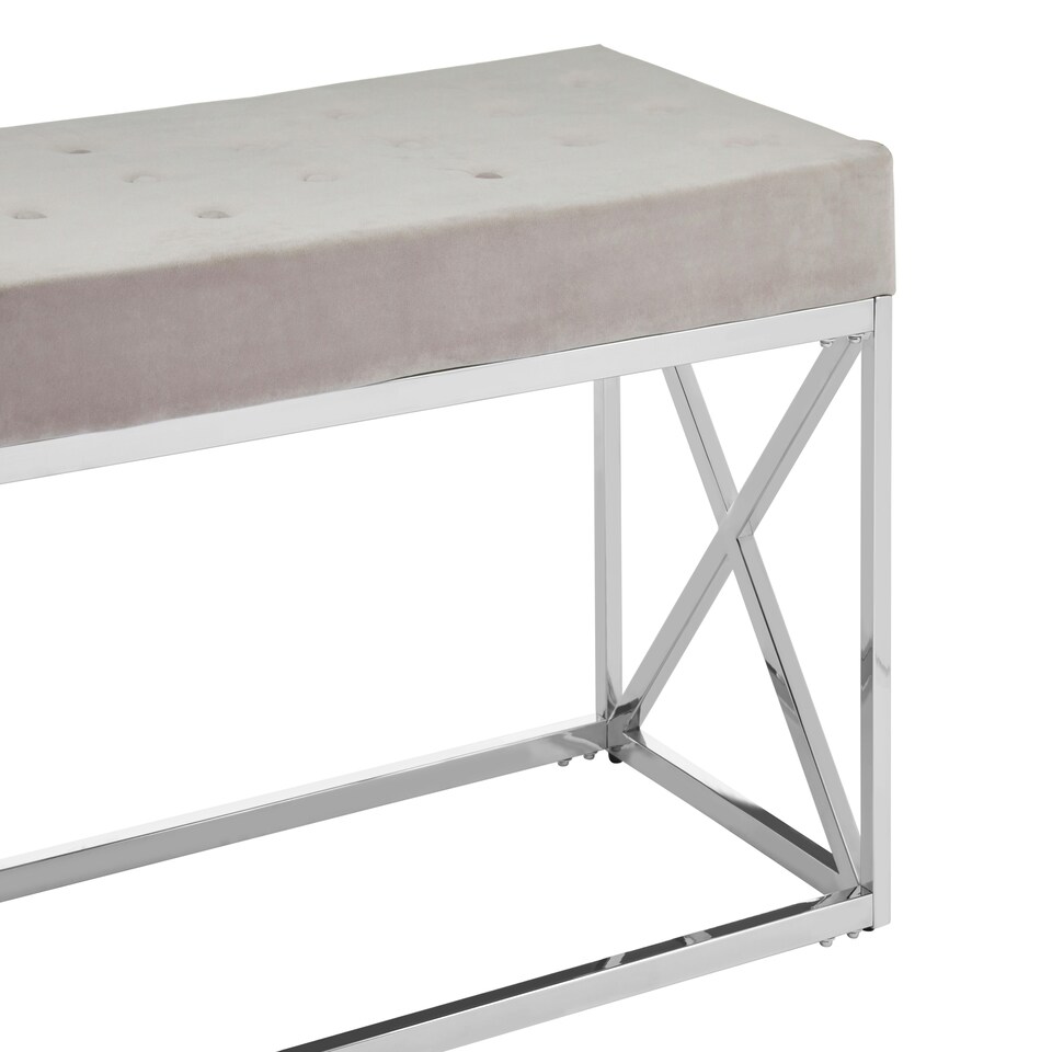 image 1 of Interiors by Premier Mink Tufted Bench with Silver Stainless Steel Frame, Luxe Velvet Upholstered Accent Bench, Mink-Toned Seat Brown