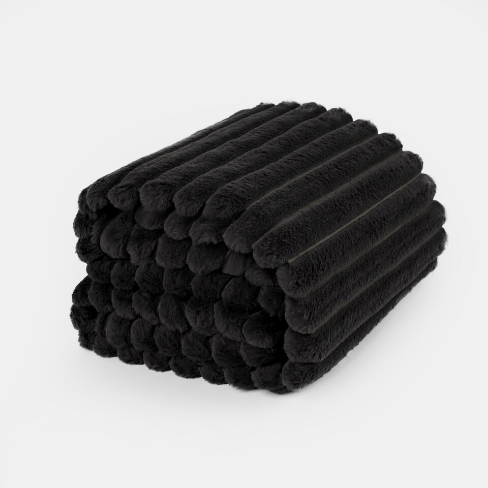image 1 of OHS Faux Fur Ribbed Fleece Throw Blanket Winter Warm Supersoft
