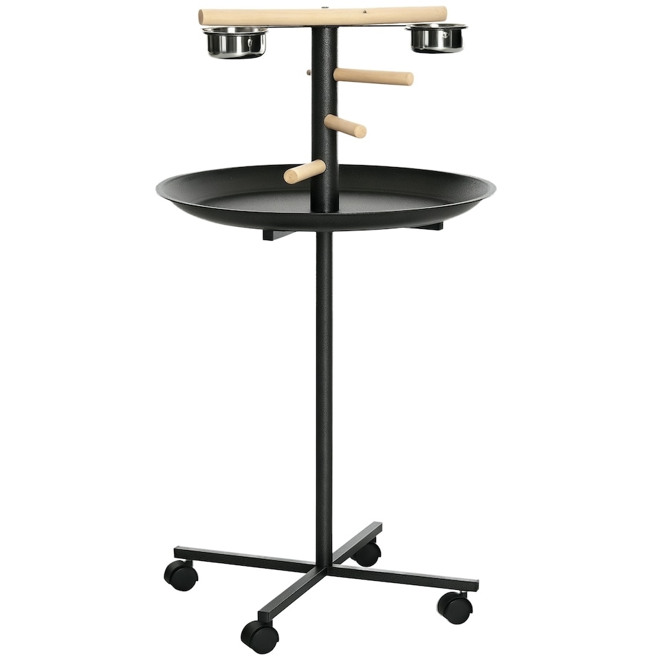 image 1 of PawHut Metal Bird Table Play Stand, Bird Feeder Station with Wheels Feeding Bowl