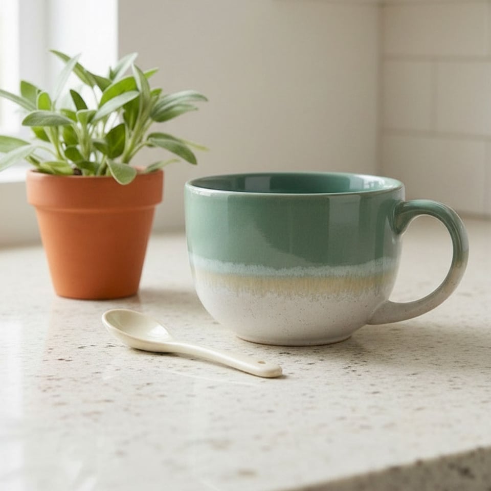 image 1 of Scandi Home Set of 2 720ml Mint Green Reactive Glaze Ceramic Aurelia Mugs