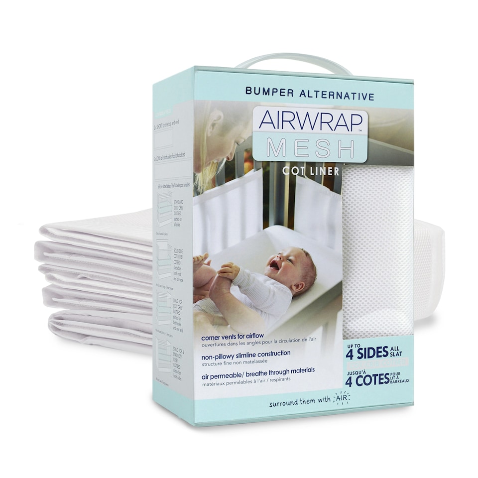 image 1 of Airwrap™ Mesh 4 Sided Cot Liner - Bumper Alternative, White
