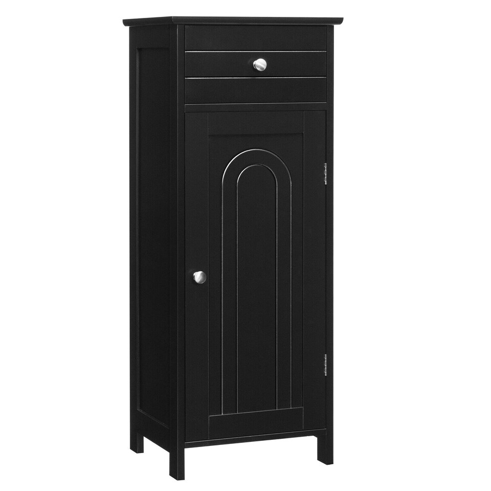 image 1 of COSTWAY Bathroom Storage Cabinet Wooden Cupboard Black Black