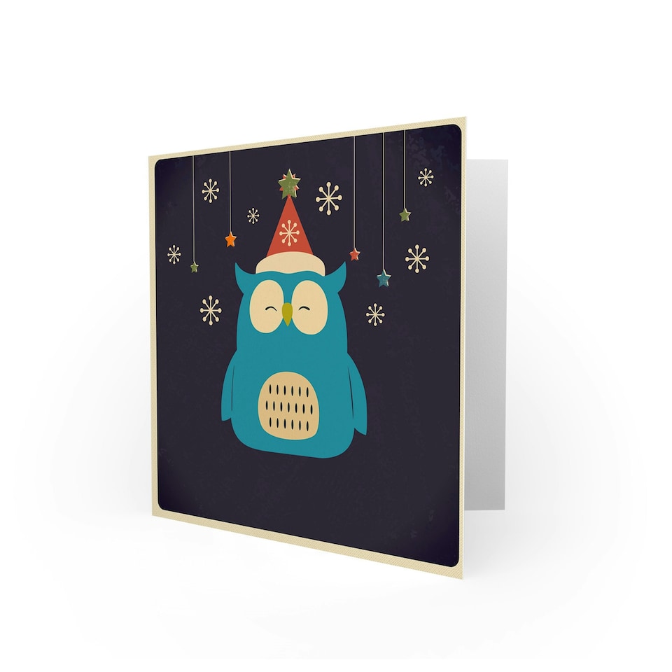 image 1 of Cartoon Snowflakes Owl Christmas Card