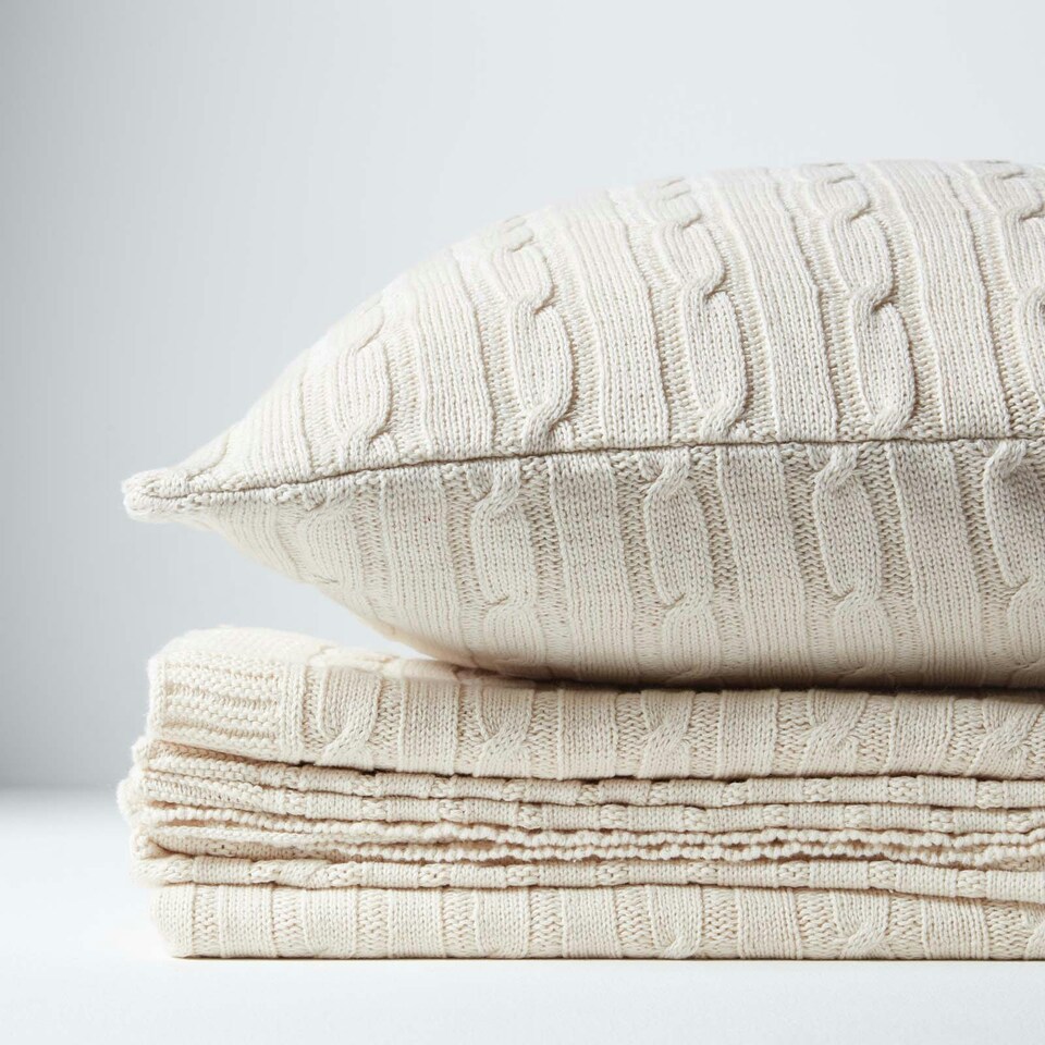 image 1 of Homescapes Cotton Cable Knit Throw - Natural - 130 x 170 cm Cream