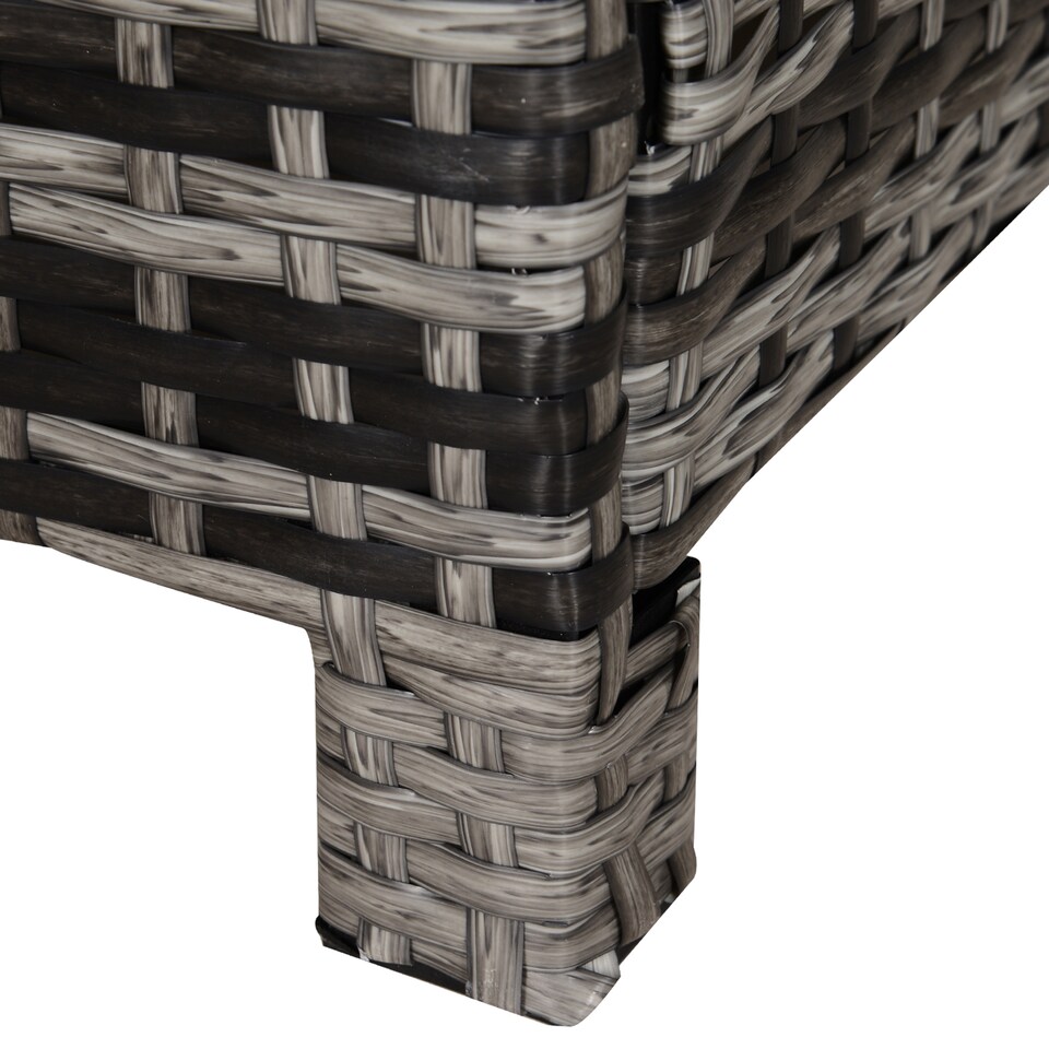 image 1 of Outsunny Patio PE Rattan Side Table, Square Outdoor Coffee Table w Tempered Glass Top, Mixed Grey