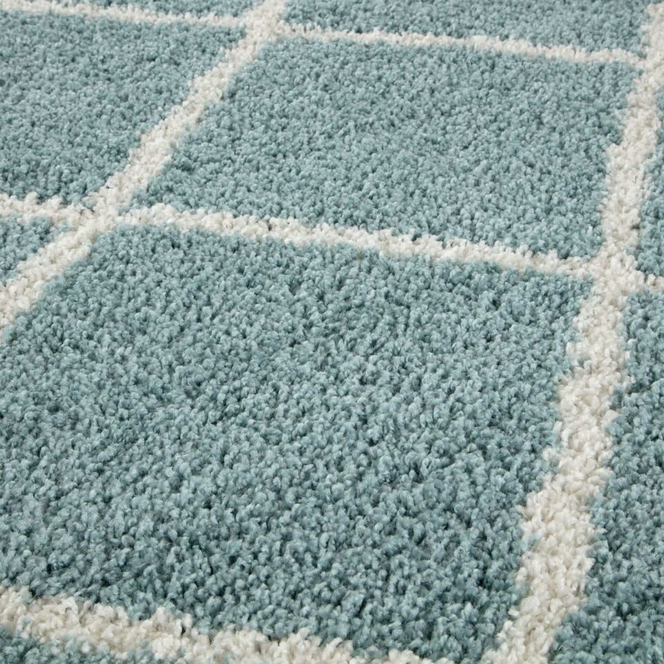 image 1 of The Rugs Moroccan Collection Soft High Pile Shaggy Diamond Floor Rugs and Runners Living Room