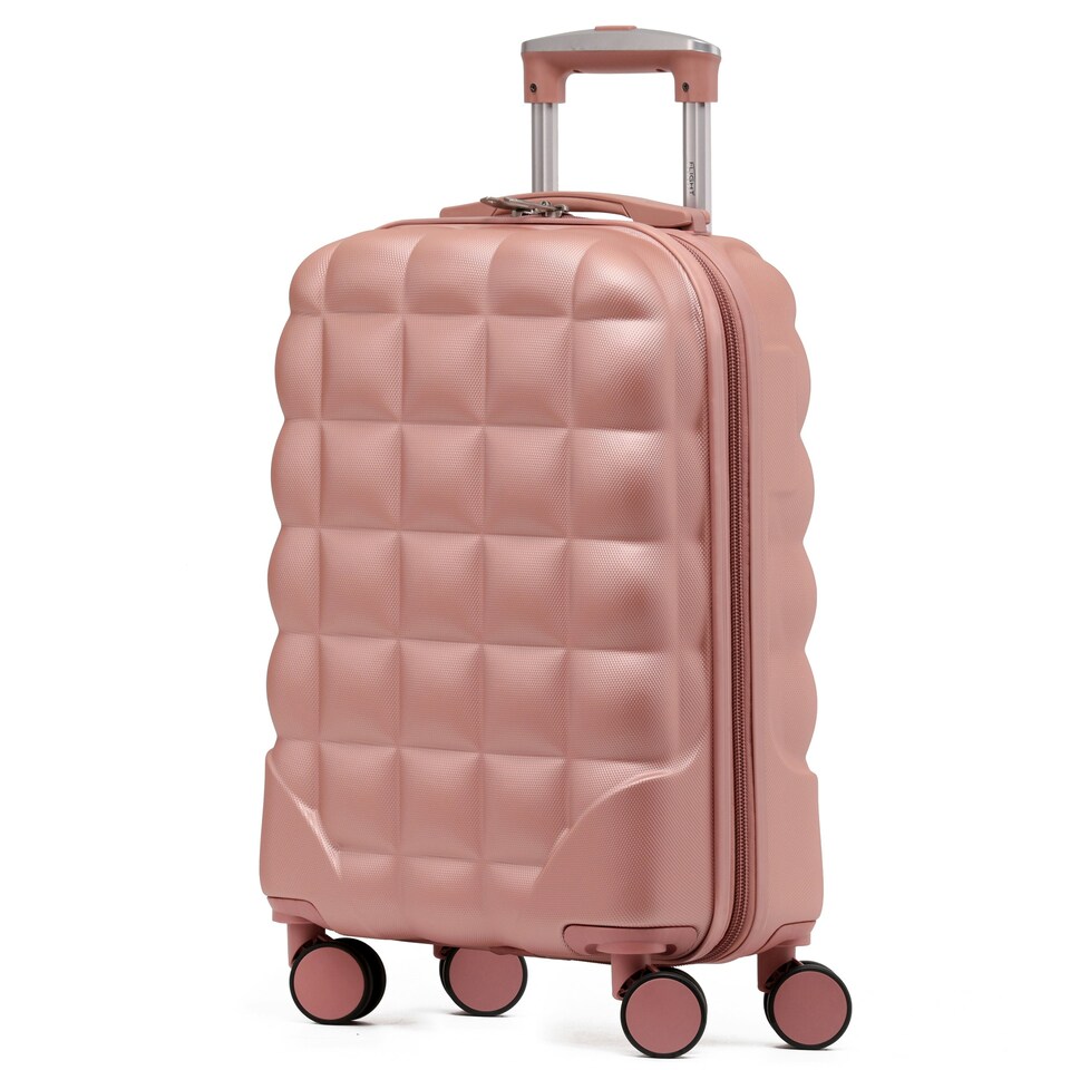 image 1 of Flight Knight Bubble Suitcase - Ryanair easyJet Jet2 Approved - 8 Wheel Carry Cabin Hardcase 55x35x20cm Pink | Rose Gold | Cabin Bag