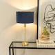 image 1 of ValueLights Maggie Gold Metal Candlestick Slim Table Lamp with Navy Blue Velvet Drum Lamp Shade Gold