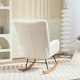 image 6 of HOMCOM Rocking Chair, Teddy Upholstered Accent Chair, Modern Armchair with Wide Backrest and Rubberwood Base for Living Room, Bedroom, Cream White | Cream | Cream