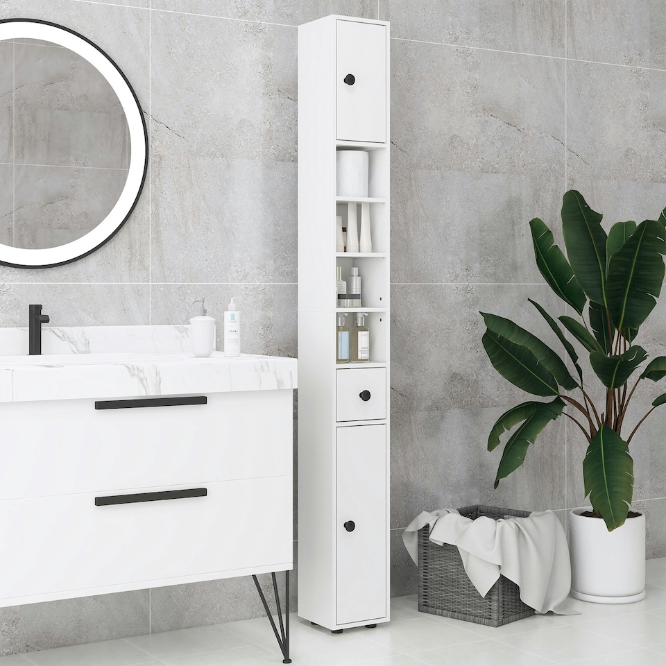 image 1 of Kleankin Slim Bathroom Cabinet, Toilet Roll Storage w/ Open Shelves, White