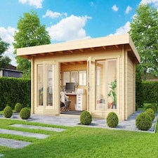 Dorset 73-Log Cabin, Wooden Garden Room, Timber Summerhouse, Home Office - L480 x W250 x H238.95 cm Brown