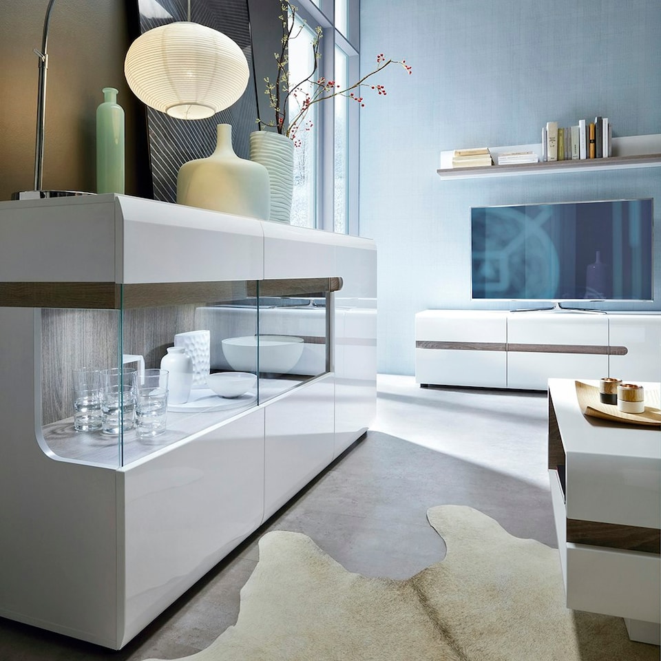 image 1 of Chelsea Living 3 Door Glazed Sideboard in White with a Truffle Oak Trim