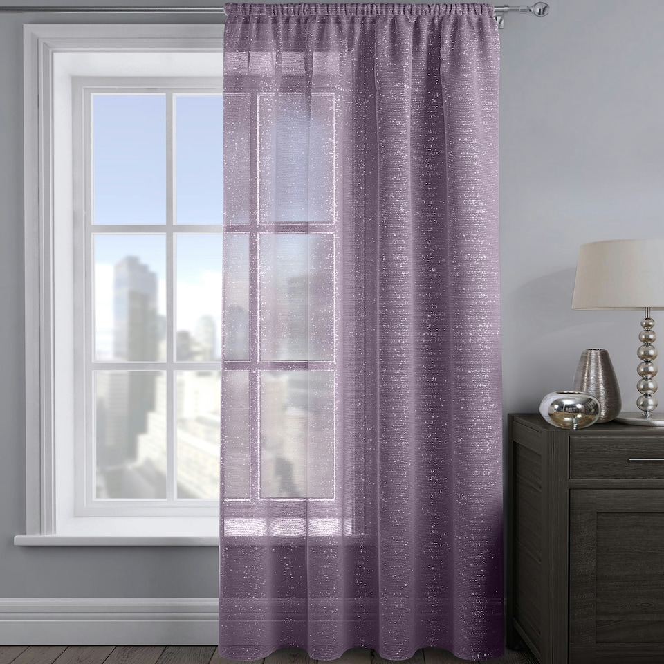image 1 of Velosso Alessandria Sparkle Slot Top Voile Panel - 137cm x 122cm Purple | Mauve