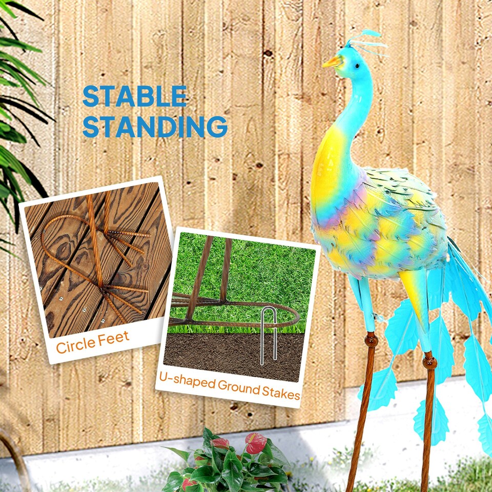 image 1 of Outsunny Peacock Garden Statue, Metal Garden Gift with Stakes, Multi-Colour