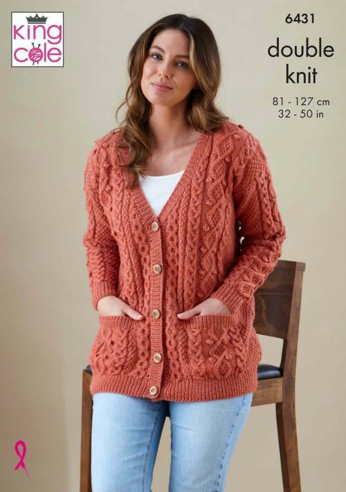 King Cole Merino Blend DK Knitting Pattern 6431, Cardigans and Waistcoats for Women - 32 - 50 Inches