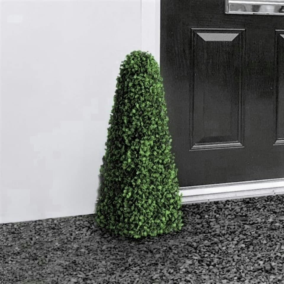 image 1 of Primrose Artificial Buxus Grass Obelisk Topiary Tree with Square Base 90cm