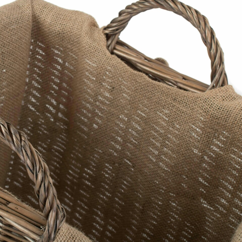 image 1 of Wicker Rectangular Log Basket with Lining Brown