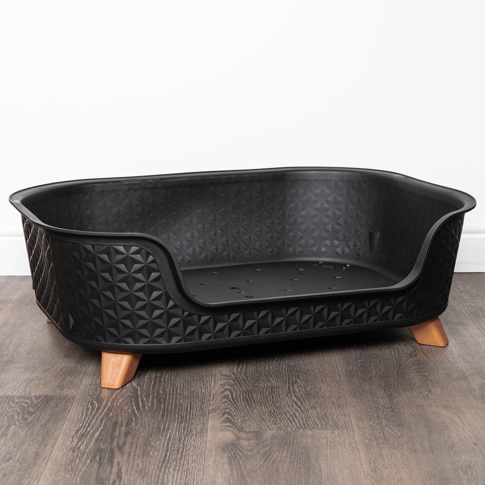 image 1 of 77cm x 58cm Black Plastic Raised Pet Basket with Legs