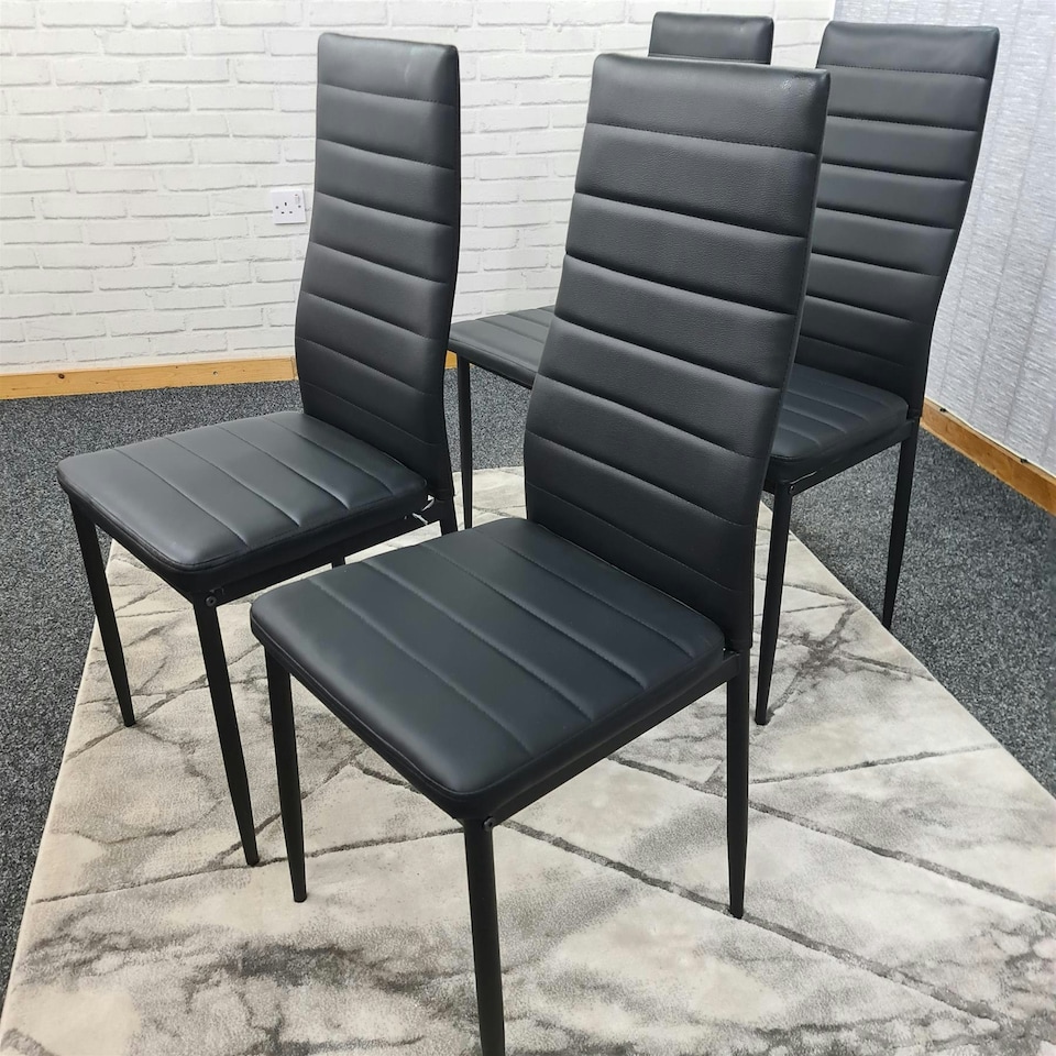 image 1 of Dining Chairs Set of 4 Black Leather Kitchen Chairs Black