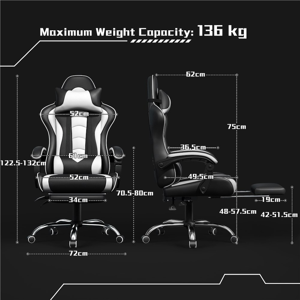 image 1 of Yaheetech Ergonomic Computer Chair with Massage Lumbar Pillow Multi | Black/White