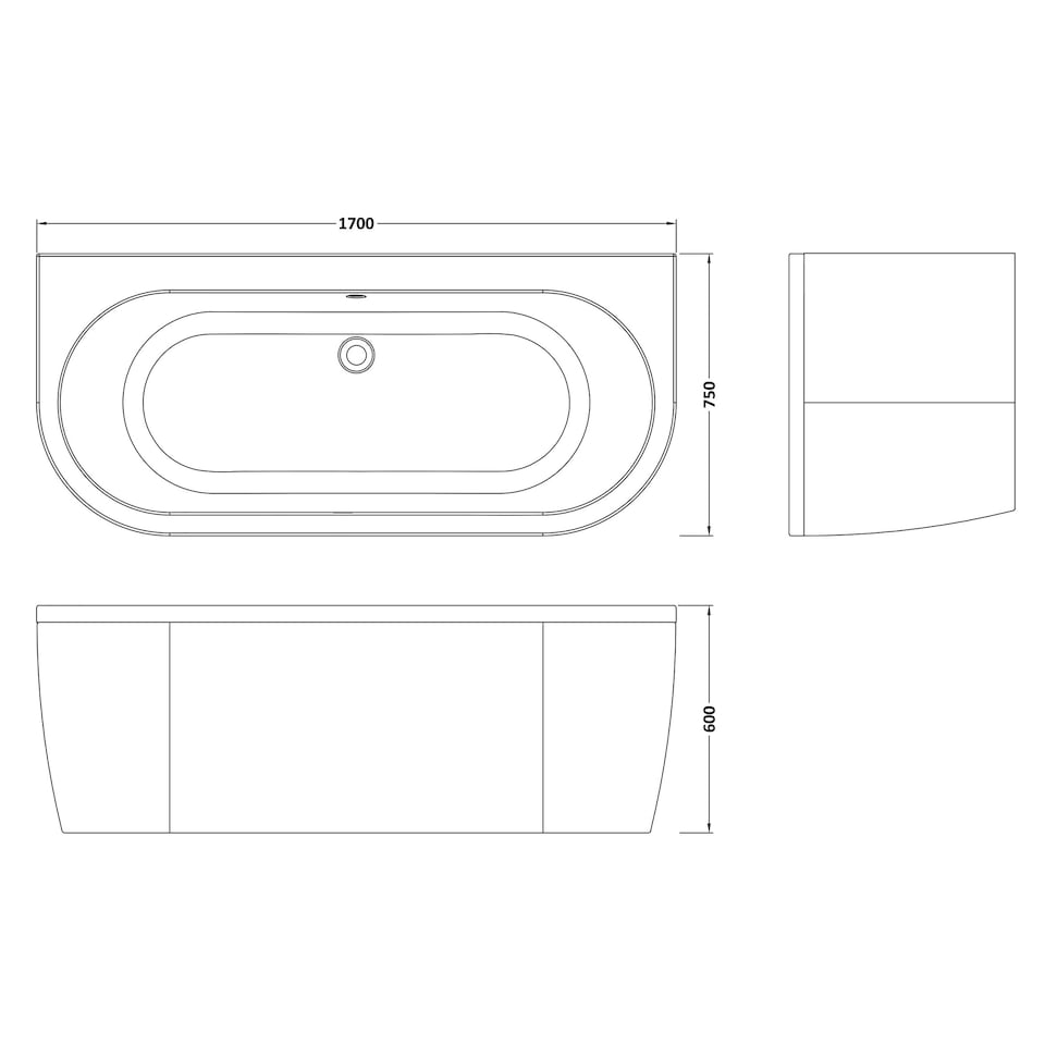 image 1 of 1700 x 750 Curved Back To Wall Bath & Panel White