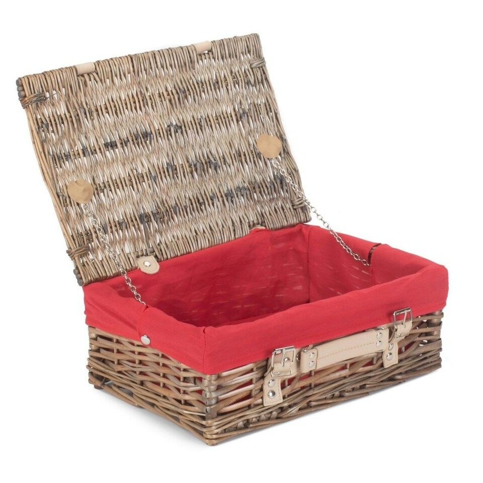image 1 of 35cm Antique White Wash Split Willow Wicker Picnic Basket with Lining White | White | One Size