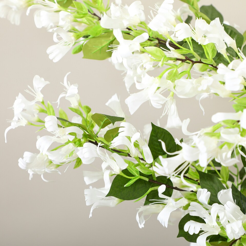 image 1 of HOMCOM Potted Artificial Plants Honeysuckle Flower for Indoor , White