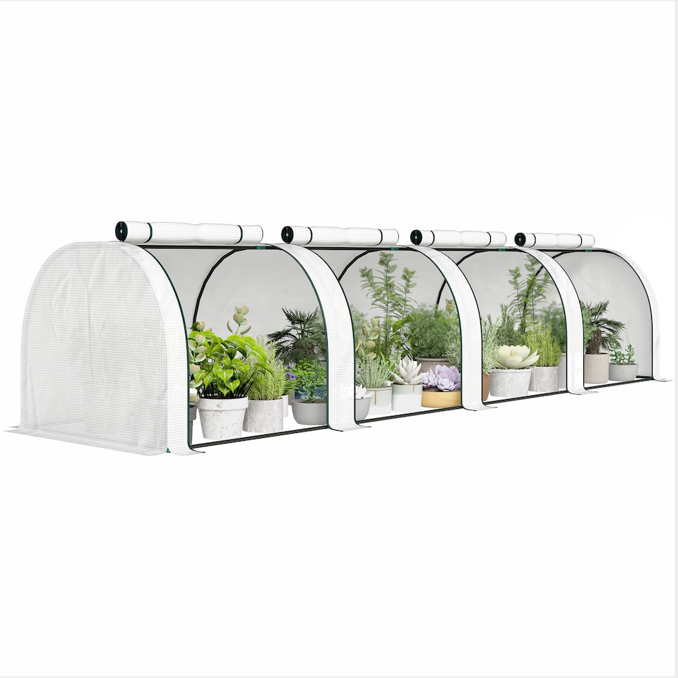 image 1 of Outsunny Tunnel Greenhouse Steel Frame for Garden w/ Zipper Doors