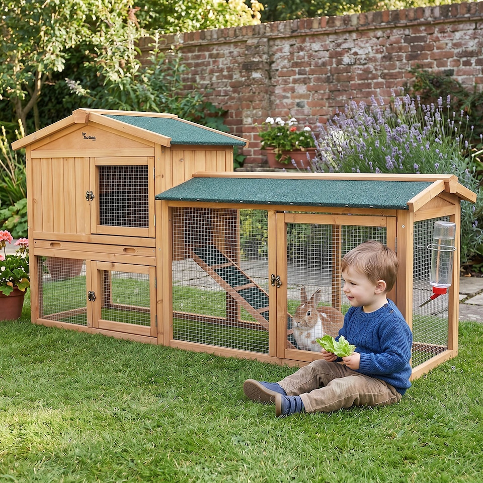 image 1 of Actiaspet - Portable Extra Large Wooden Triangle Rabbit Hutch (Fir & Plywood) | 180 cm x 46 cm x 52 cm (XL Hutch)