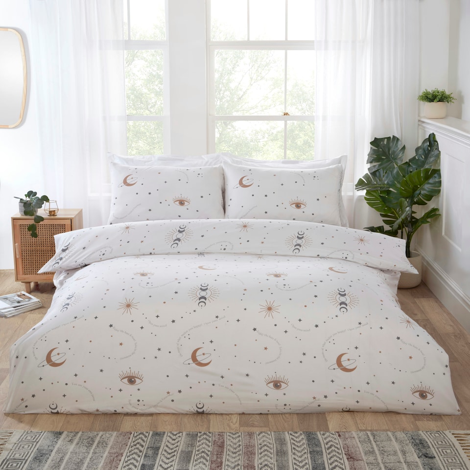 image 1 of Manifesting Polycotton Duvet Cover Set With Pillowcase | White | King | 1