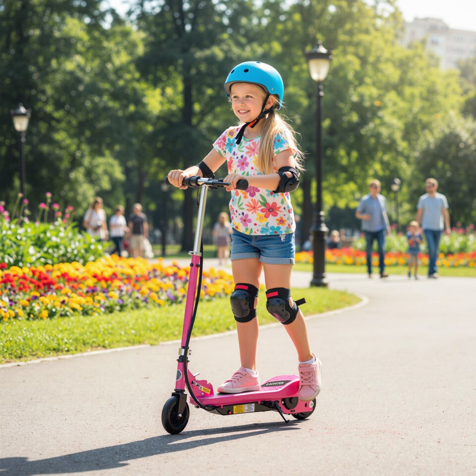 image 1 of HOMCOM Foldable Electric Kids Scooter, for Ages 7-14 Years | Pink
