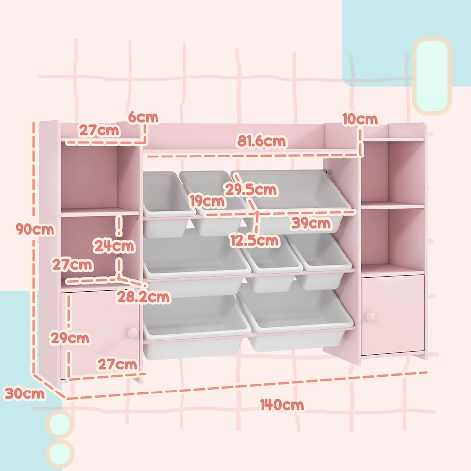 image 1 of AIYAPLAY Kids Toy Storage Organiser with 8 Removable Storage Bins, Pink