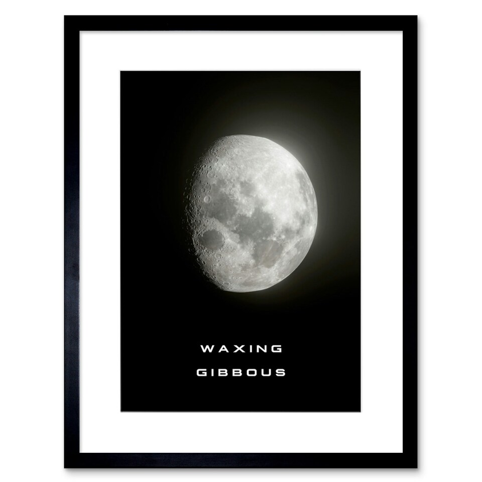 image 1 of Phases of Moon Astronomy Waxing Gibbous Lunar 9x7" Black Framed Wall Art Print